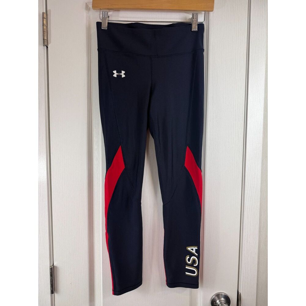 Under Armour Women’s USA HeatGear Compression Leggings Navy Red Size Small